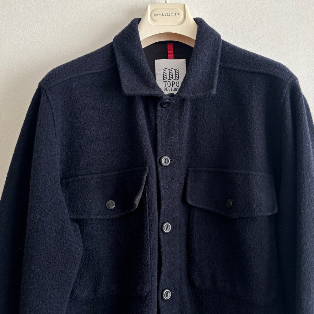 $250 Topo Designs Navy Blue Wool Shirt Jacket/ Shacket/ Overshirt - Large